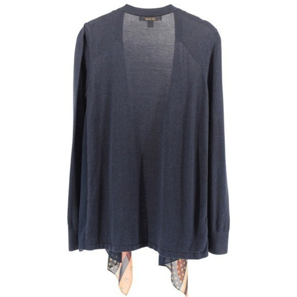 Michael Kors Navy Handkerchief Trim Cardigan Lightweight Career Luxury Comfort M - Picture 5 of 8